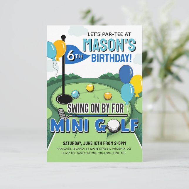 Mini Golf Birthday Invitation, Putt Putt Birthday  Invitation (Standing Front)