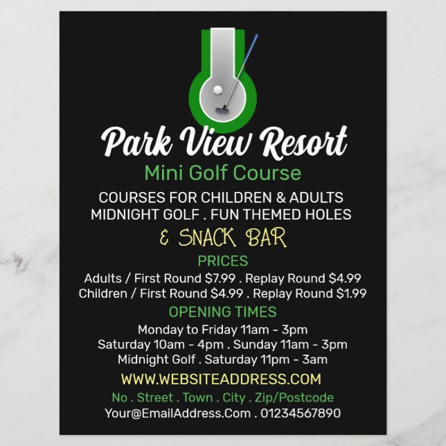 Mini Golf Logo, Mini Golf Course Advertising Flyer (Front)