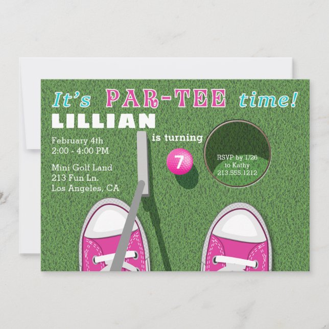 Mini Golf Par-Tee Putt Putt Girl's Birthday Invitation (Front)