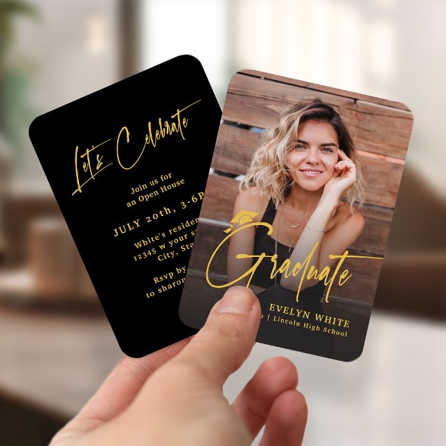 Mini Grad Cap Script Photo Graduation Invite (Mini Grad Cap Script Photo Graduation Invite)