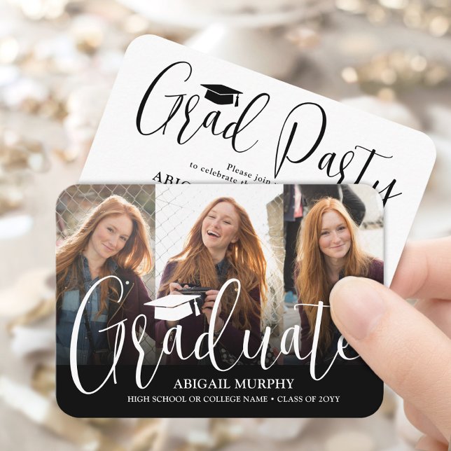 Mini Graduation Party 3 Photo Invitation Card (Creator Uploaded)