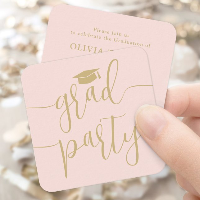 Mini Graduation Party Invitation Blush & Gold Card (Creator Uploaded)