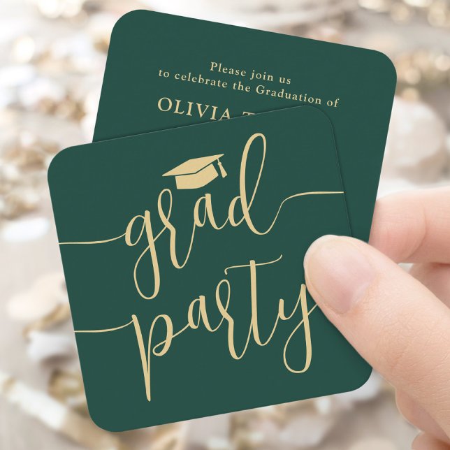 Mini Graduation Party Invitation Green & Gold Card (Creator Uploaded)