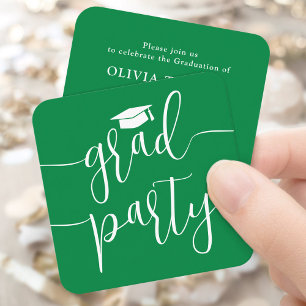 Mini Graduation Party Invitation Green White Card