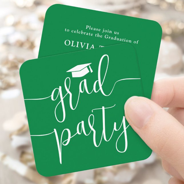 Mini Graduation Party Invitation Green White Card (Creator Uploaded)