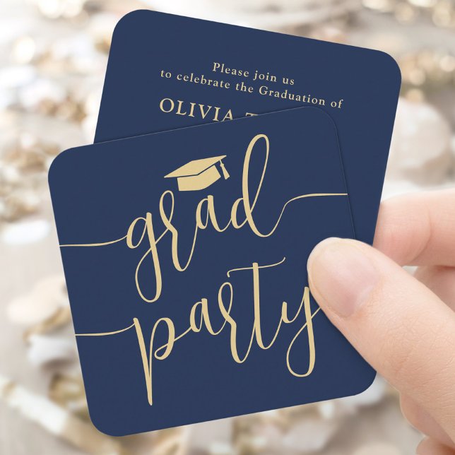 Mini Graduation Party Invitation Navy & Gold Card (Creator Uploaded)