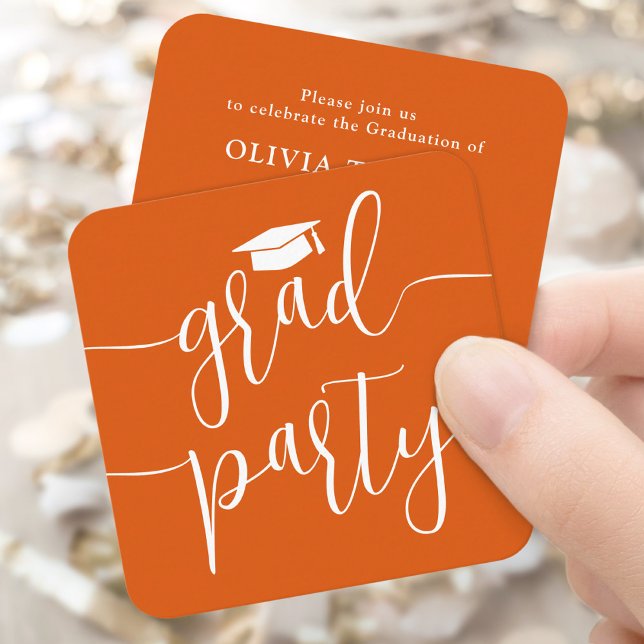 Mini Graduation Party Invitation Orange White Card (Creator Uploaded)