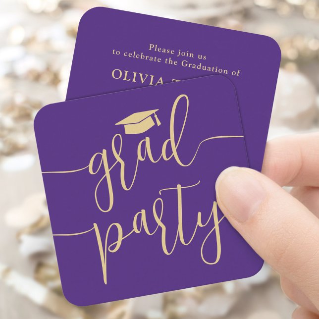 Mini Graduation Party Invitation Purple Gold Card (Creator Uploaded)