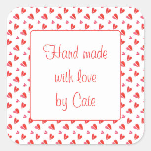 MINI HEARTS 3" Square "Hand Made" Stickers
