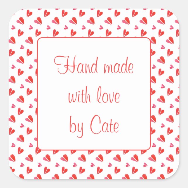MINI HEARTS 3" Square "Hand Made" Stickers (Front)