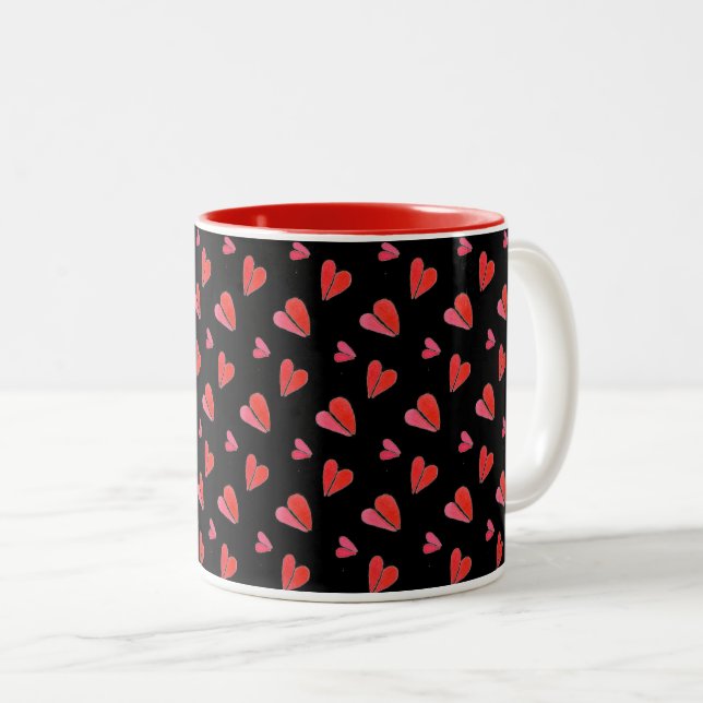 MINI HEARTS II Red Two-Tone Mug (Front Right)