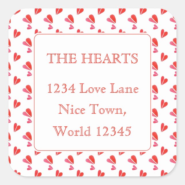 MINI HEARTS Large Square Address Envelope Seals (Front)
