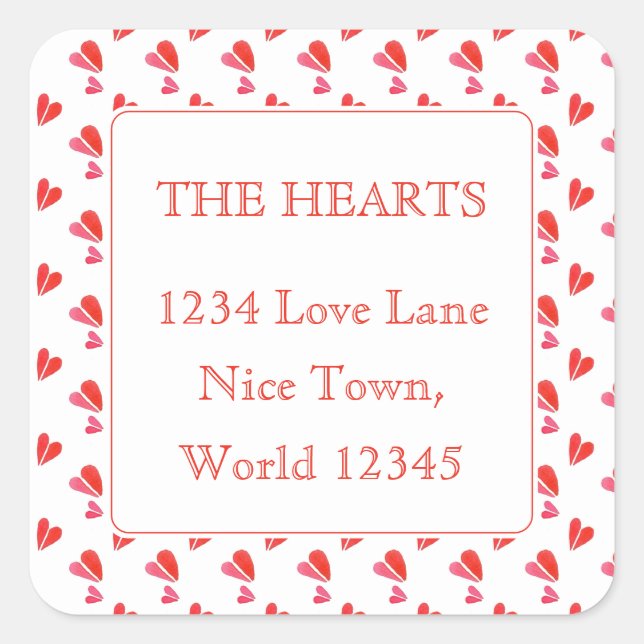 MINI HEARTS Small Square Address Envelope Seals (Front)