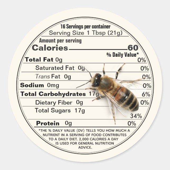 Mini Honey Lid Label Ivory Nutrition Fact with Bee (Front)