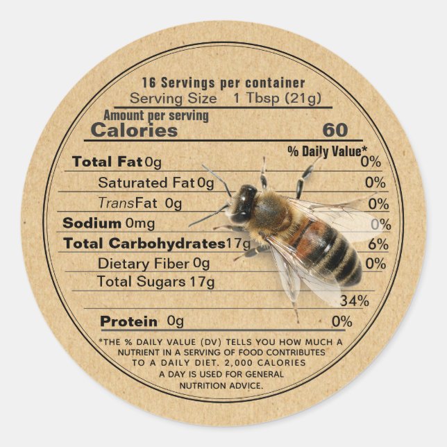 Mini Honey Lid Label Kraft Nutrition Fact with Bee (Front)