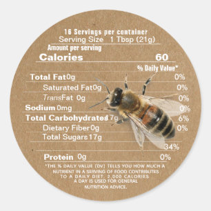 Mini Honey Lid Label Kraft Nutrition Fact with Bee