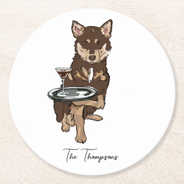 Mini Husky Wedding  Round Paper Coaster (Front)