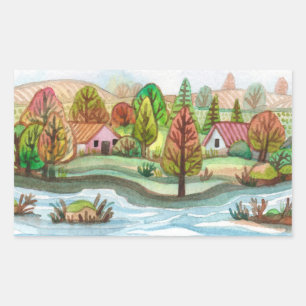 Mini Island Lakescape Rectangular Sticker