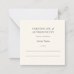 Mini Ivory Certificate of Authenticity for Art Card