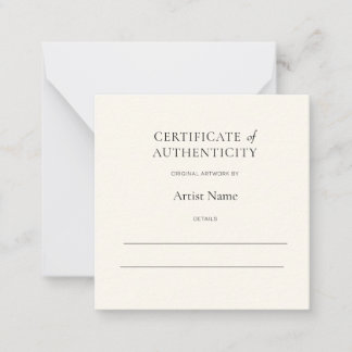 Mini Ivory Certificate of Authenticity for Art Card