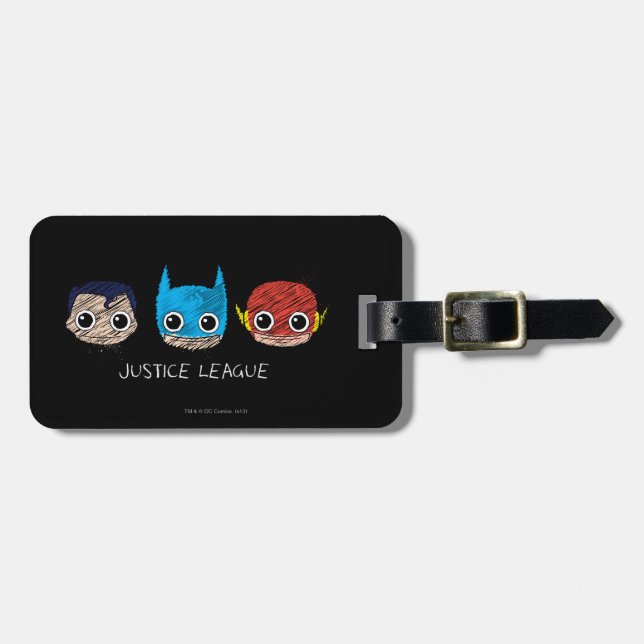 Mini Justice League Heads Sketch Luggage Tag (Front Horizontal)