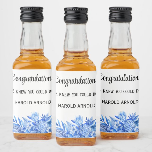 Mini Liquor Bottle Congratulations Cobalt Blue 10 Liquor Bottle Label (Bottles)