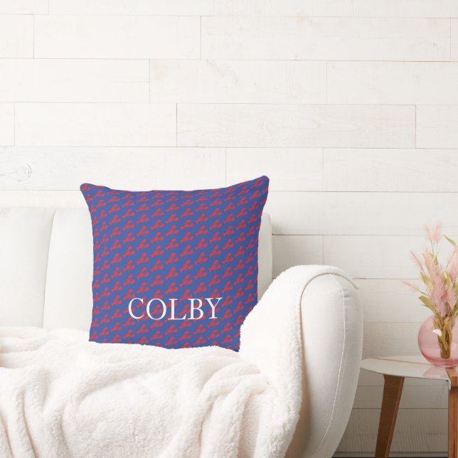 Mini Lobsters Preppy NAME Red White Blue Fun Cushion (Couch)