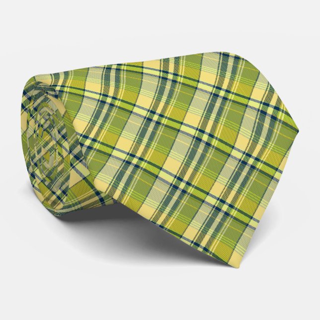 Mini Madras Plaid Sage and Yellow Two-Sided Tie (Rolled)