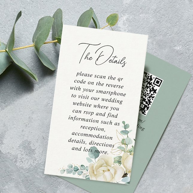 Mini Magnolia Eucalyptus Wedding Details QR Code Enclosure Card (Mini Magnolia Eucalyptus Wedding Details QR Code Enclosure Card)