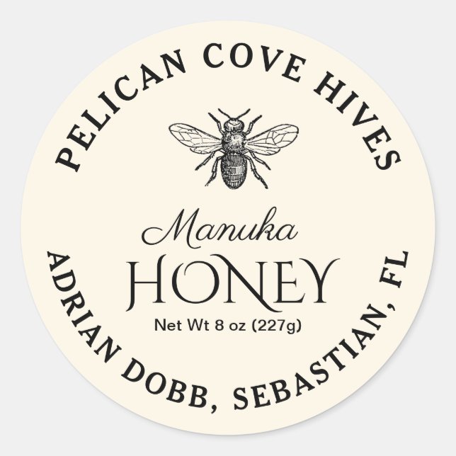 Mini Manuka Honey Jar Lid Label Ivory (Front)