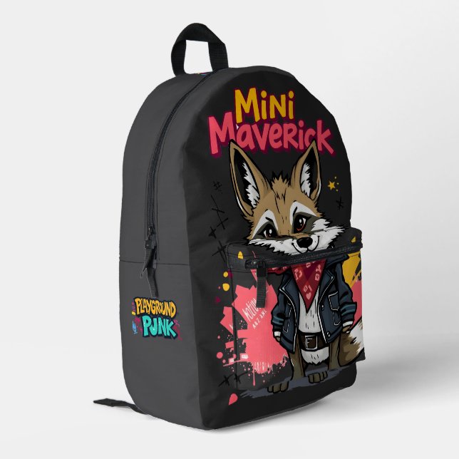 Mini Maverick Cool Rebel Coyote Playground Punk  Printed Backpack (Back Corner Left)