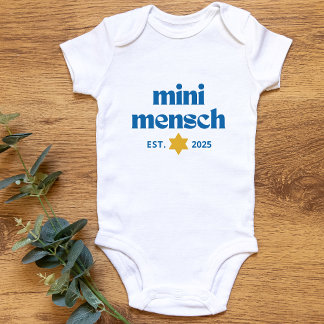"Mini Mensch" Cute Funny Jewish Boy Modern Stylish Baby Bodysuit