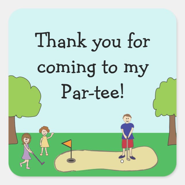 Mini Miniature Golf Birthday Favour Thank You Square Sticker (Front)