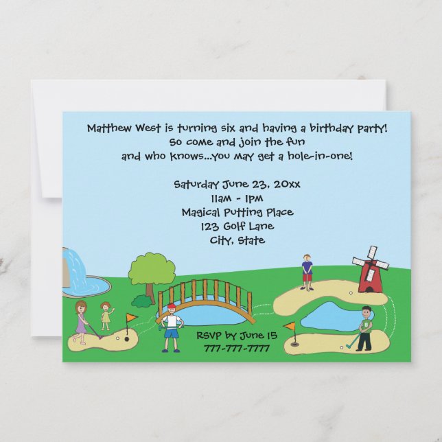 Mini / Miniature Golf Birthday Party Invitations (Front)