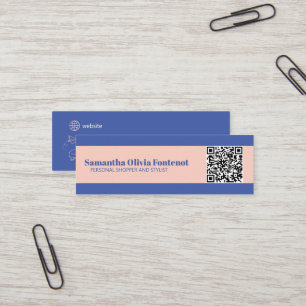 Mini Minimalist Blue & Peach QR Business Card 