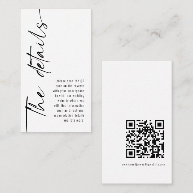 Mini Modern Calligraphy QR Code Wedding Details Enclosure Card (Front/Back)