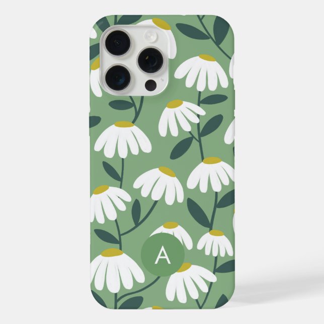 Mini Monogram Initial Sage Green Floral Pattern iPhone Case (Back)
