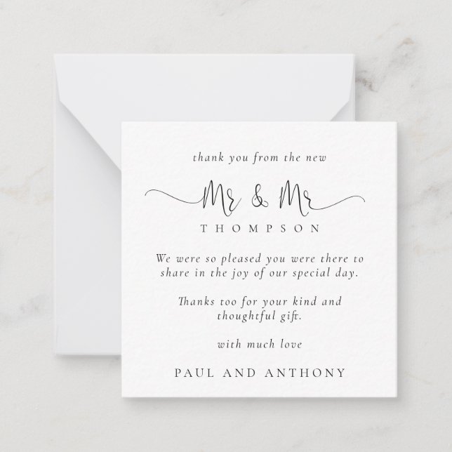 MINI Mr Mr Stylish Script Wedding Thank You Card (Front)