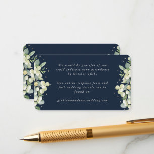 Mini Navy Snowberry+Eucalyptus Wedding Online RSVP Enclosure Card