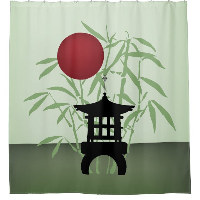 Mini pagoda bamboo moon shower curtain (Front)
