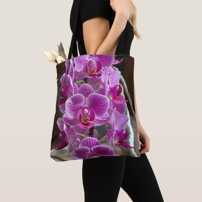 Mini Phalaenopsis Sogo Vivien Purple Orchid Flower Tote Bag (Close Up)