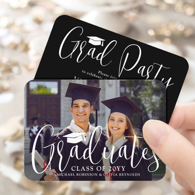 Mini Photo Joint Graduation Party Black Invitation (Creator Uploaded)