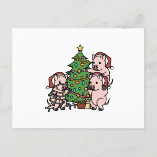 Mini Pig Christmas Tree Postcard