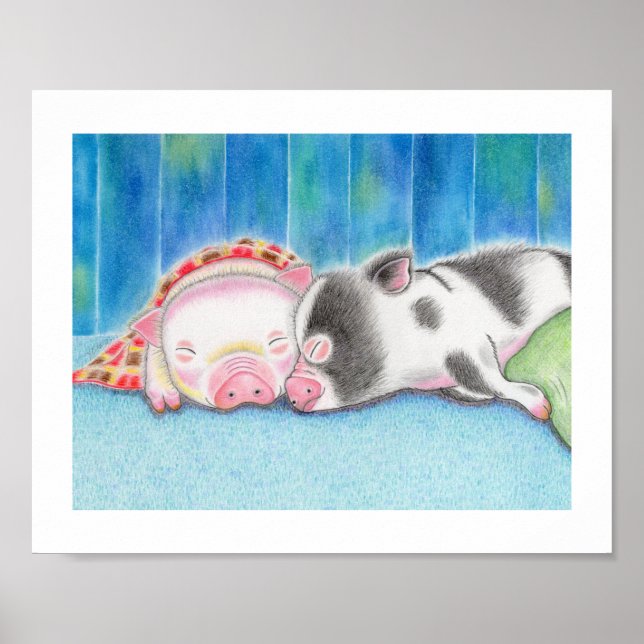 Mini Pigs Piglets Kids Art Poster Print (Front)