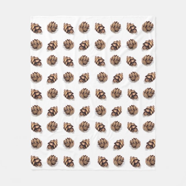 Mini Pine Cones on White Pattern Fleece Blanket (Front)
