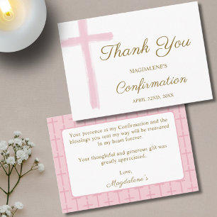 Mini Pink Cross Confirmation Thank You Enclosure Card