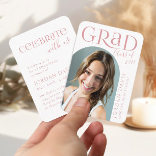Mini Pink Modern Arch Photo Graduation invite