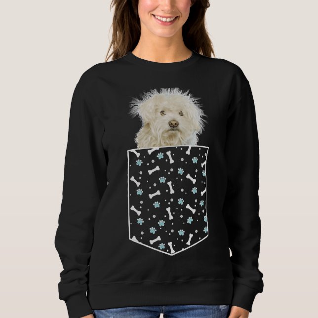 Mini Poodle Dog In A Pocket Bones &amp Paw Prints  Sweatshirt (Front)