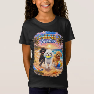 Mini Poodles Beach Vacation Tropical Sunset Dog T-Shirt