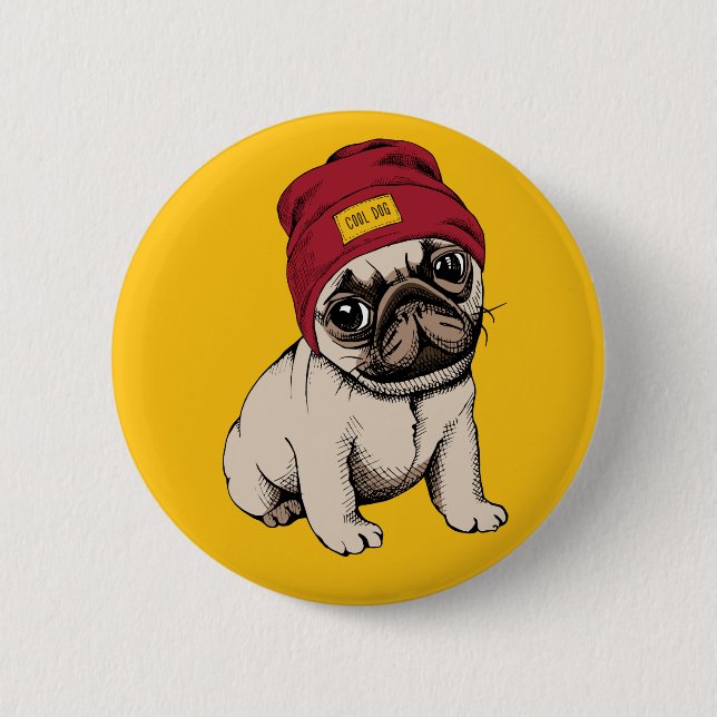 Mini Puppy Hipster Pug 6 Cm Round Badge (Front)